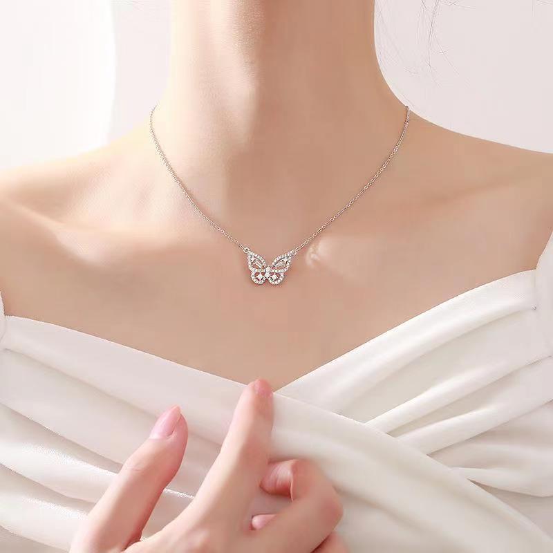 Titanium Steel Necklace Butterfly Necklace Xiaoqing Xinwei Inlaid Zircon Internet Celebrity Luxury Simple Clavicle Chain Wholesale