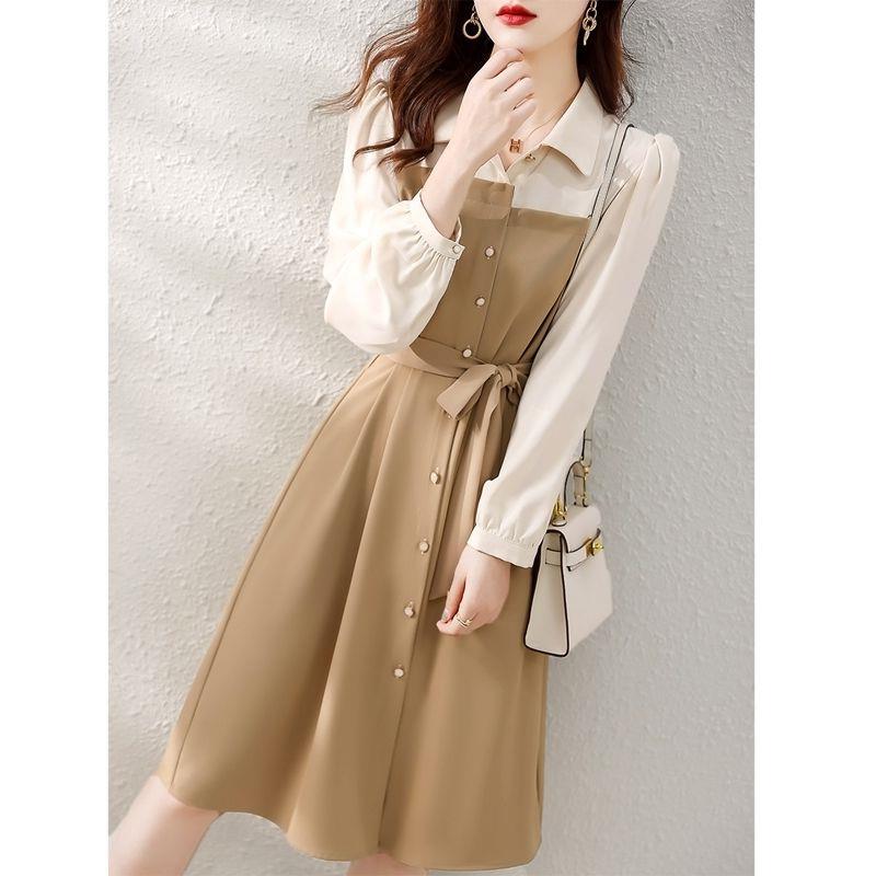 高端女士捡漏小香风衬衫连衣裙女春秋新款优雅气质显瘦收腰中长衬