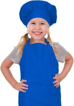 儿童围裙和厨师帽套装大口袋蓝色女孩男孩厨房围兜烘焙绘画围裙