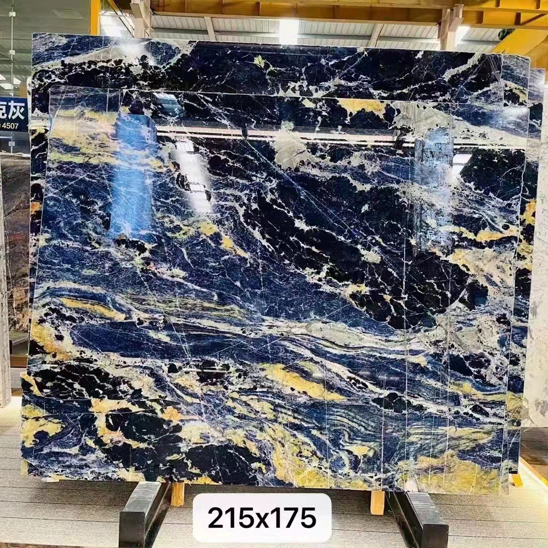 景泰蓝大理石 电视背景墙蓝色石材天然奢石茶几面餐桌面玄关画