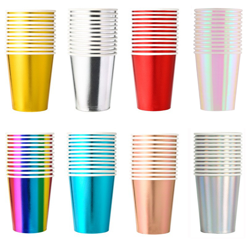 factory direct sales 250ml disposable laser bright film paper cup cross-border amazon birthday party cold drink paper cup