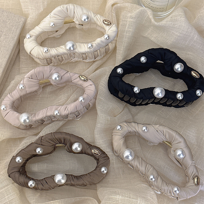 south korea new imitation pearl village color fabric cloud hair clip jaw clip shark clip hair accessories