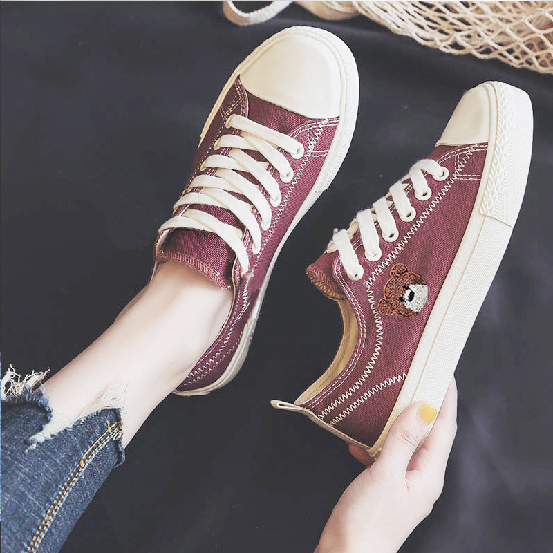 2023 New Bear All-Match Casual Low-Top Women's Canvas Shoes Front Lace-up Women's Breathable Shoes Factory Delivery