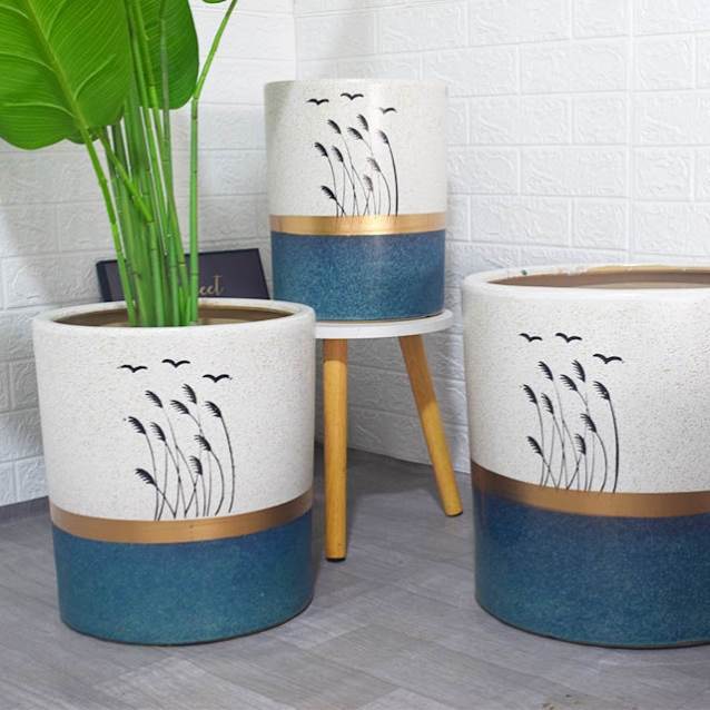 花瓶陶瓷种花盆新款直筒大号特大号带托盘客厅阳台绿植北欧风落地