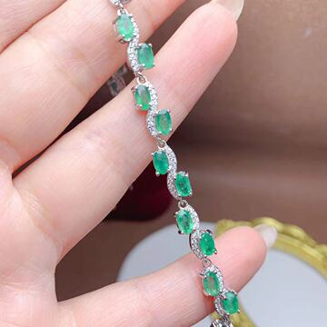 跨境货源925银镶嵌天然哥伦比亚祖母绿手链设计感女款亚马逊热销