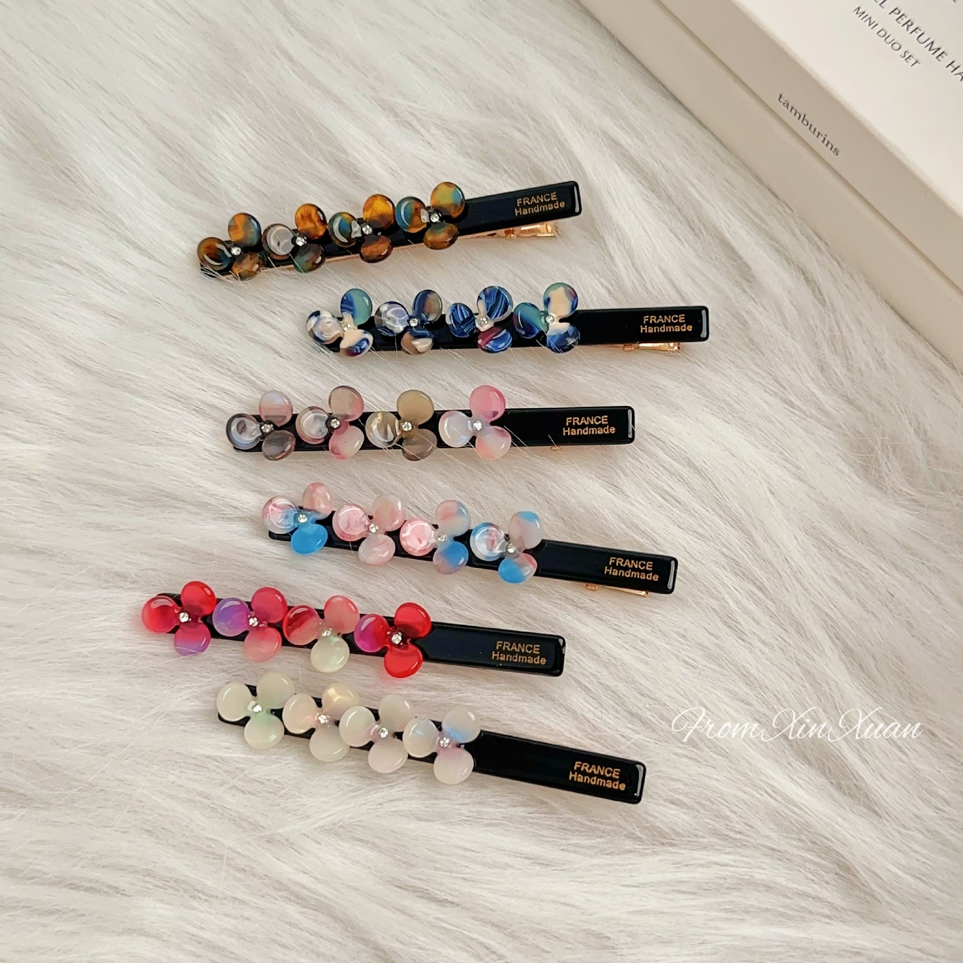 韩版新款醋酸水钻花朵发夹女高级感精致刘海夹侧边鸭嘴夹子发饰