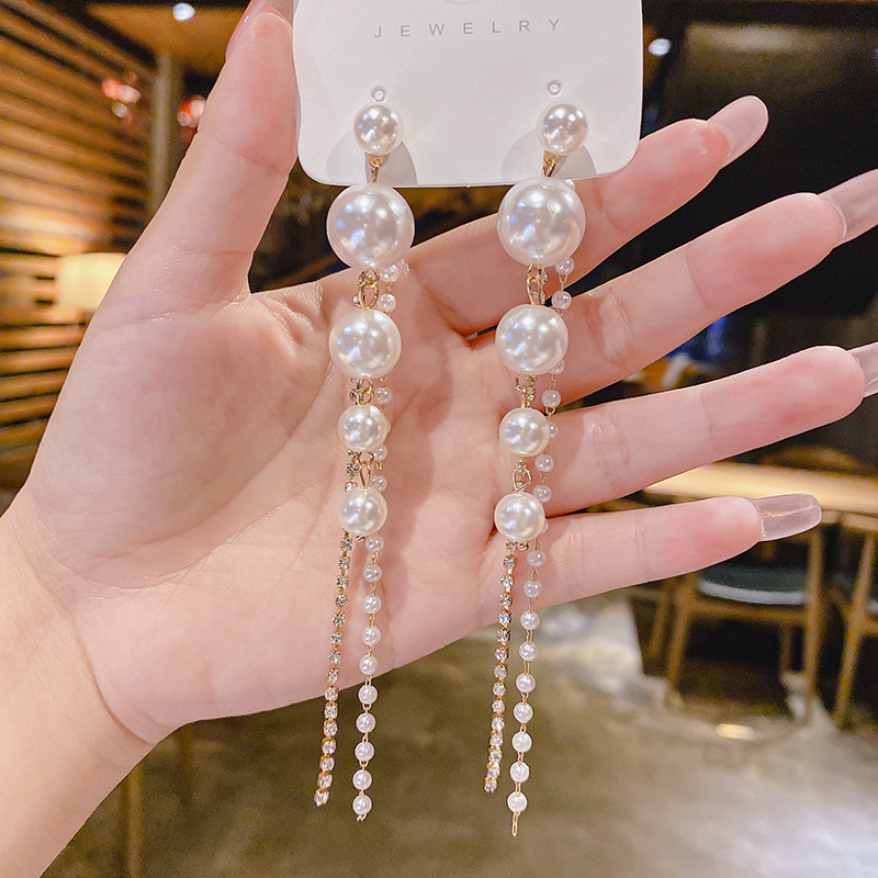 Dongdaemun Sterling Silver Needle Earrings 2022 New Earrings Elegant Internet Celebrity Ins Tassel Light Luxury Pearl Earrings