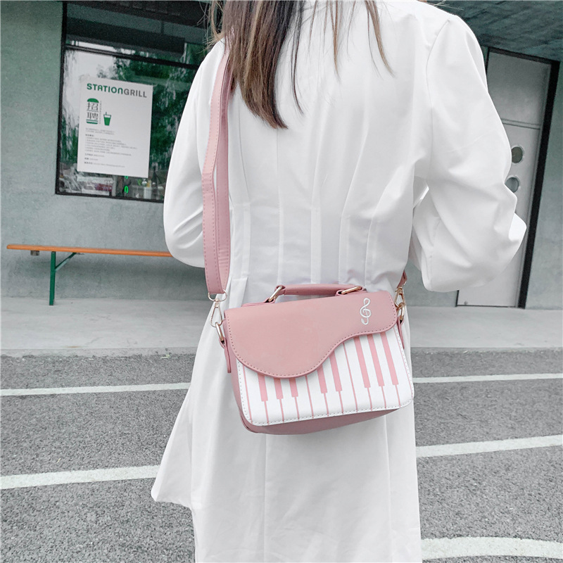 Spring/Summer 2021 Fashion Color Contrast Embroidered Small Square Bag All-Matching Girlish Sweet Personality Piano Note Small Shoulder Bag Women's Bag