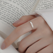 S925纯银珍珠戒指女轻奢时尚个性冷淡风小众设计感潮流开口食指戒