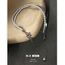 粉钻珍珠拼接项链甜美小众设计精致毛衣链冬季高级感女款项饰批发