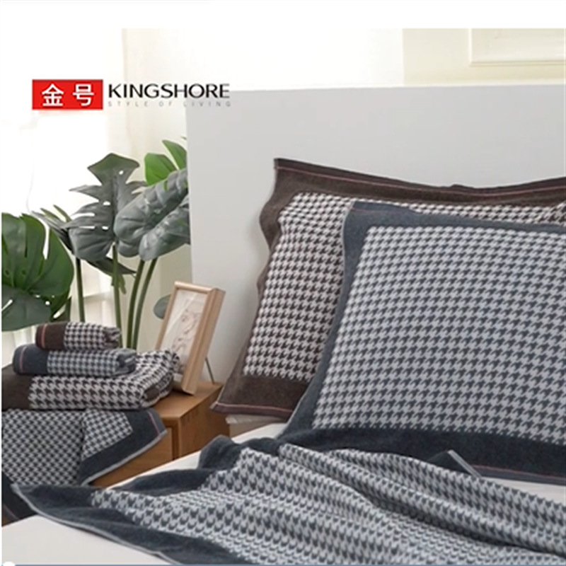 金号纯棉小格子深色耐脏透气吸汗单人枕巾02ke0262a灰色棕色80*52