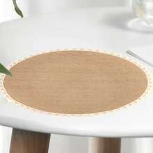 米色围边圆餐垫 餐桌布置西餐垫 杯垫 刀叉垫复古风格麻布餐垫