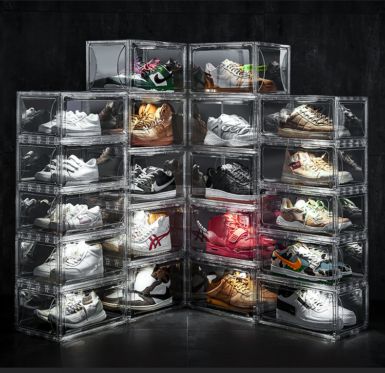 高透鞋盒防氧化多用鞋柜鞋架网红收藏鞋墙侧开篮球鞋收纳透明鞋盒