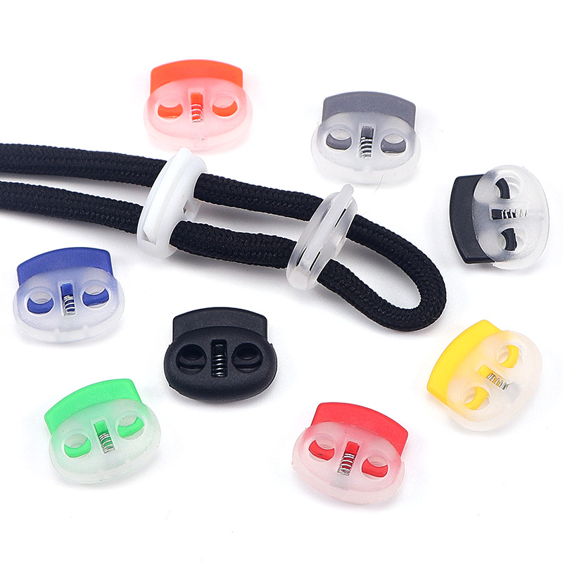 Colorful Transparent Plastic Spring Buckle Wholesale Bell Coat Drawstring Buckle Double Hole Pig Nose Adjustable Shoelace Elastic Pants Buckle