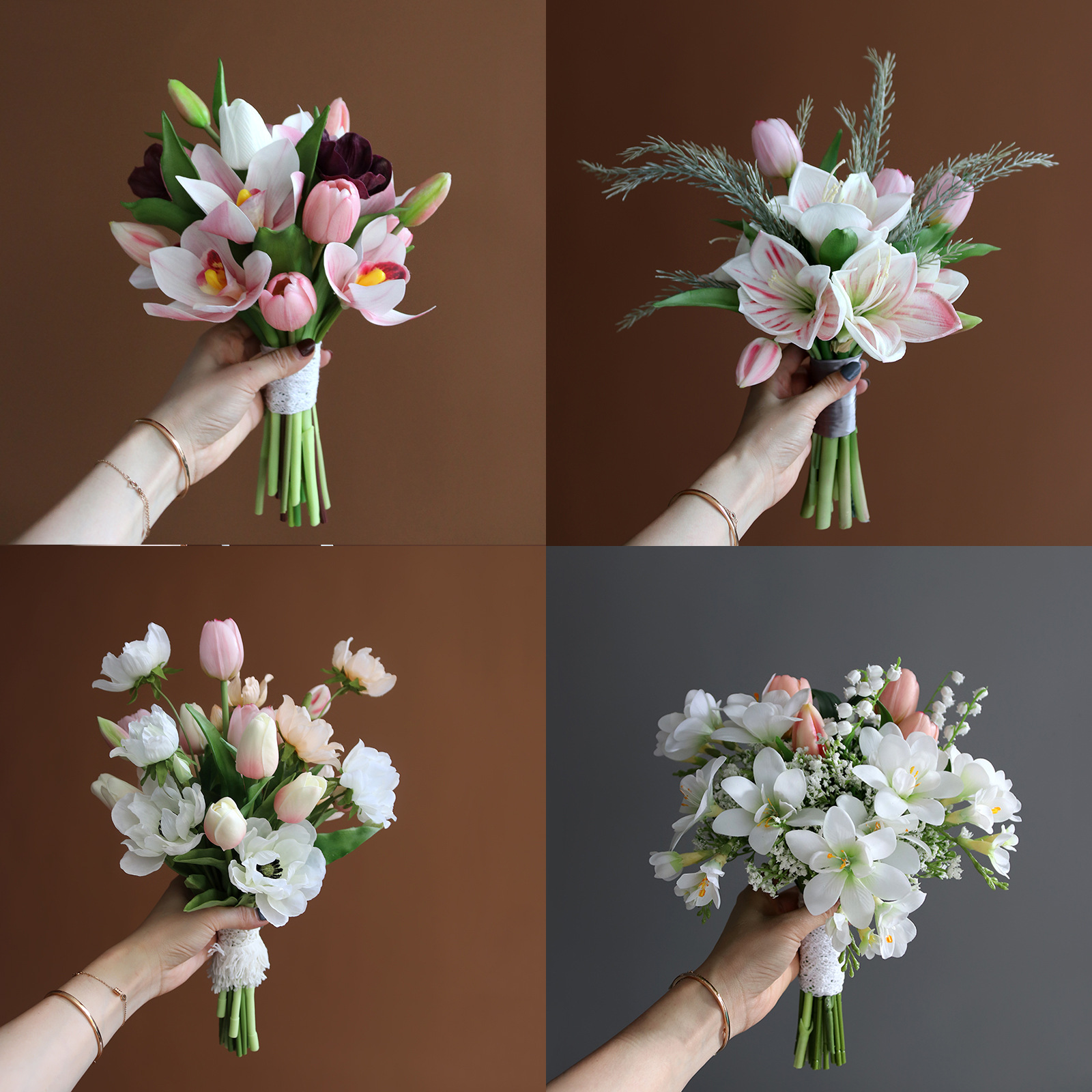 pu朱顶红郁金香绢花束结婚领证登记手捧家居桌面摄影道具