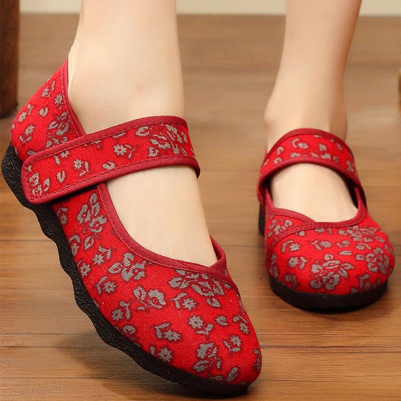 t红鞋老北京布鞋女鞋老人平底鞋奶奶刺绣红布鞋绣花鞋女式官方正