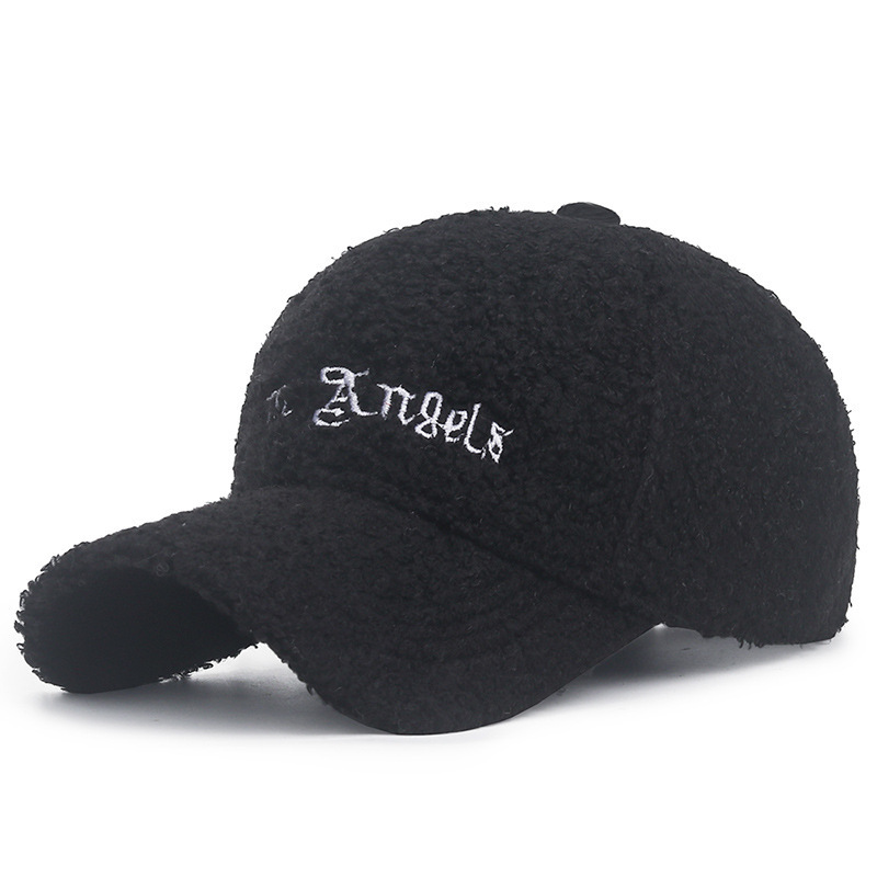 Fashion Letter Baseball Cap Korean Style Embroidered Hat Cap Versatile Couple Peaked Cap Autumn and Winter New Lamb Wool Warm Hat