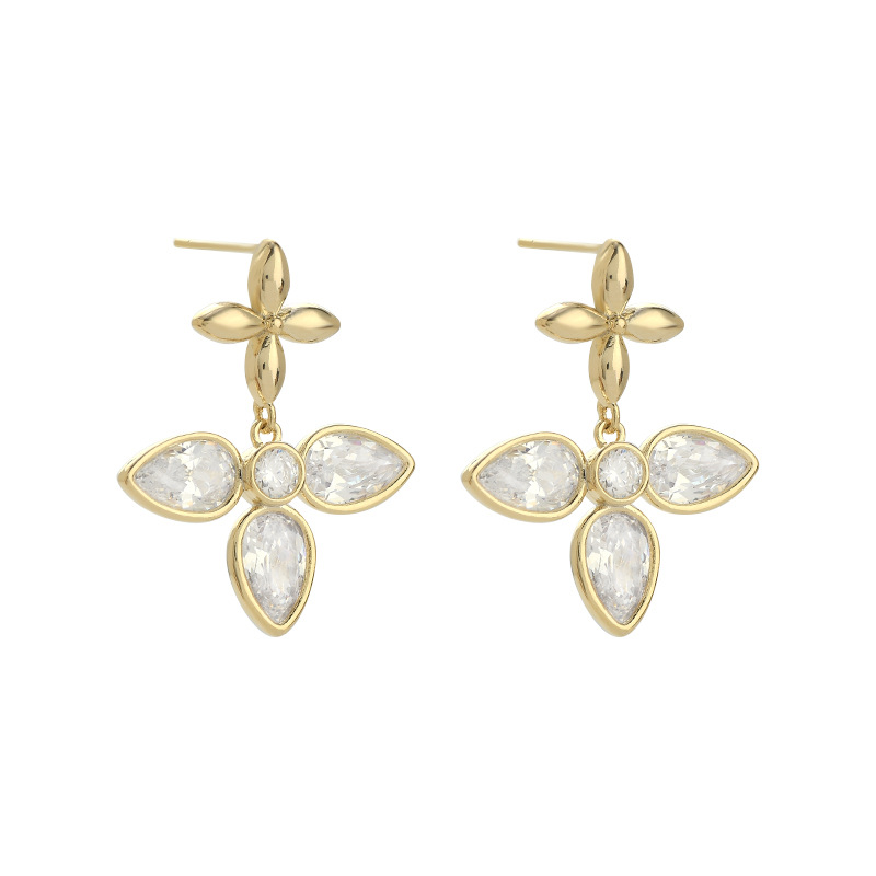 2024 New Zircon Elegant Stud Earrings for Women Sterling Silver Needle High-Grade Cross Earrings Fabulous Personality Earrings