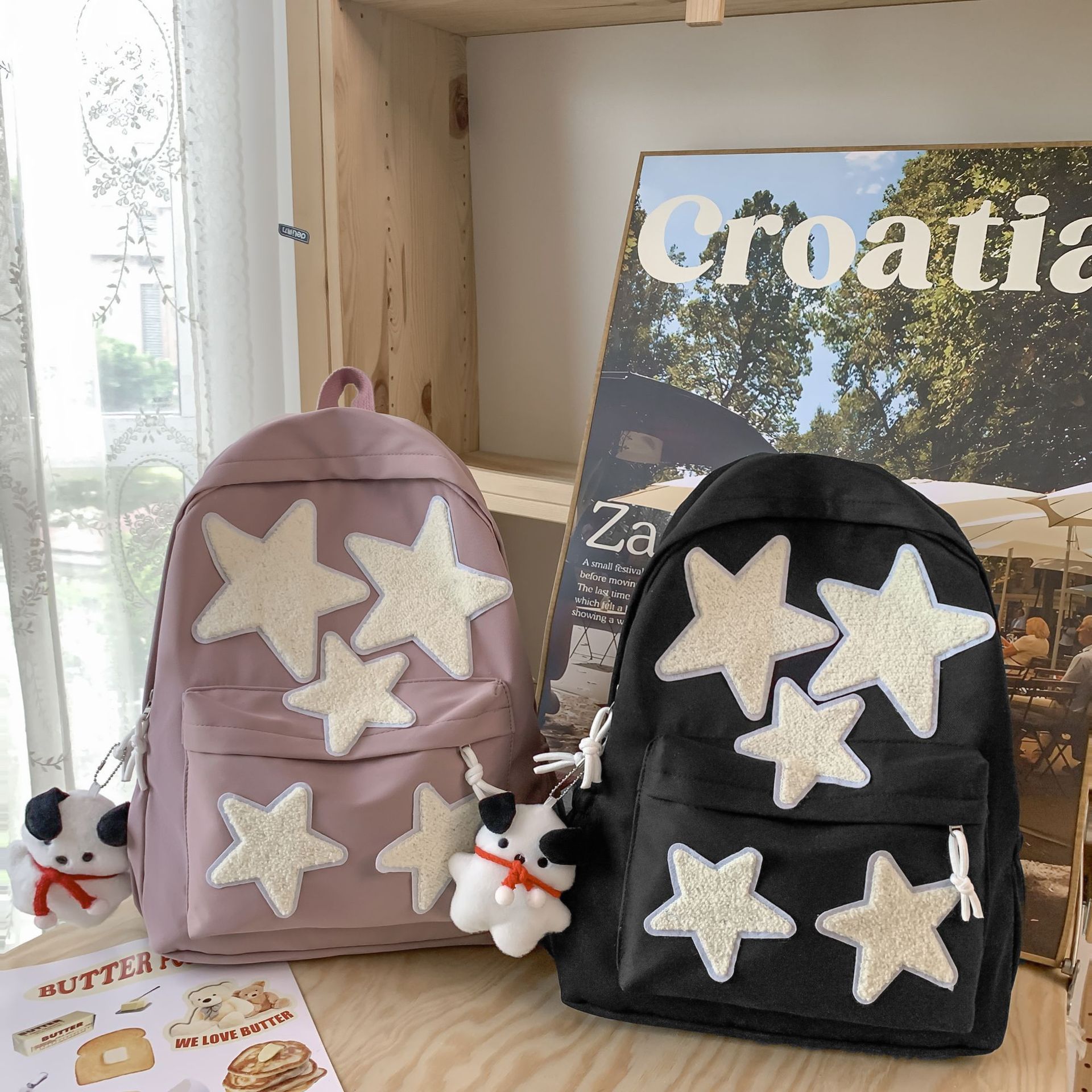 Japanese Ins Cute Girl Five-Pointed Star Backpack Large Capacity Star Tide High School Junior's Schoolbag Backpack