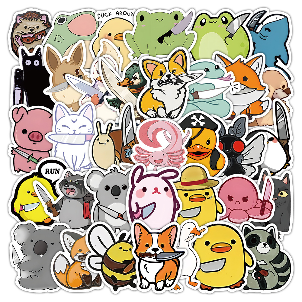 50张动物刀贴纸防水卡通可爱贴画水杯手机壳滑板车行李箱