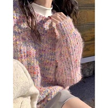 美式彩虹小众设计感慵懒毛衣女2023季秋冬款奶fufu新款上衣针织衫