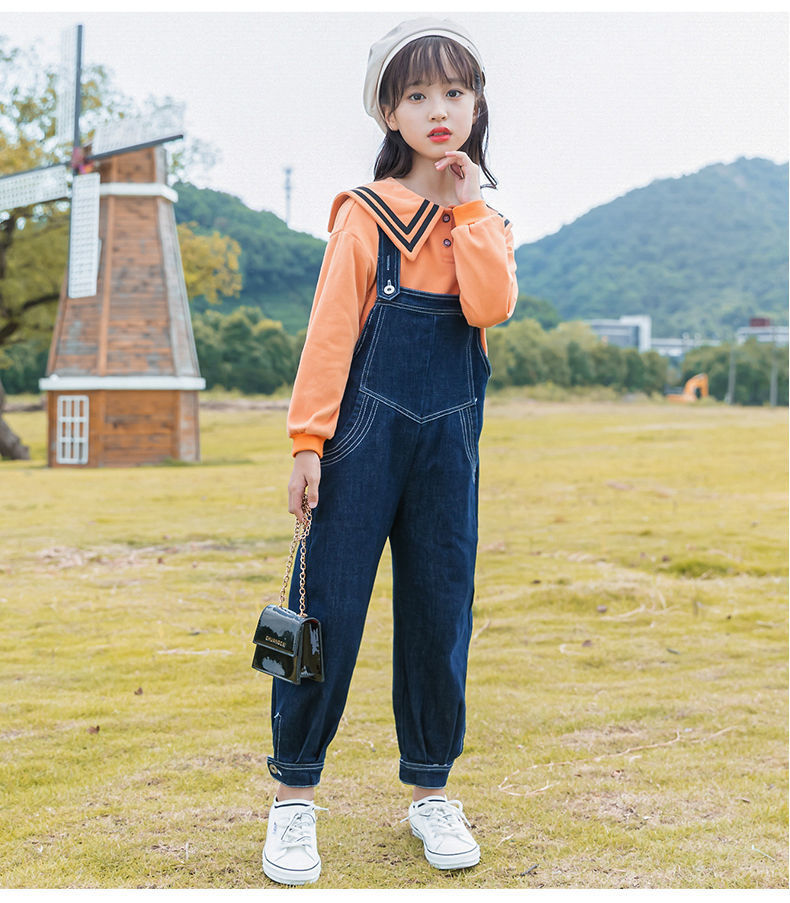 女童背带裤套装春秋新款洋气宽松新款时髦中大童可爱小学生两件套