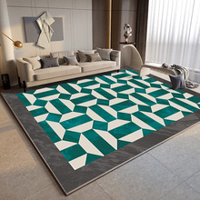 跨境 北欧轻奢几何地毯家用绿色简约客厅满铺地毯卧室床边毯现货