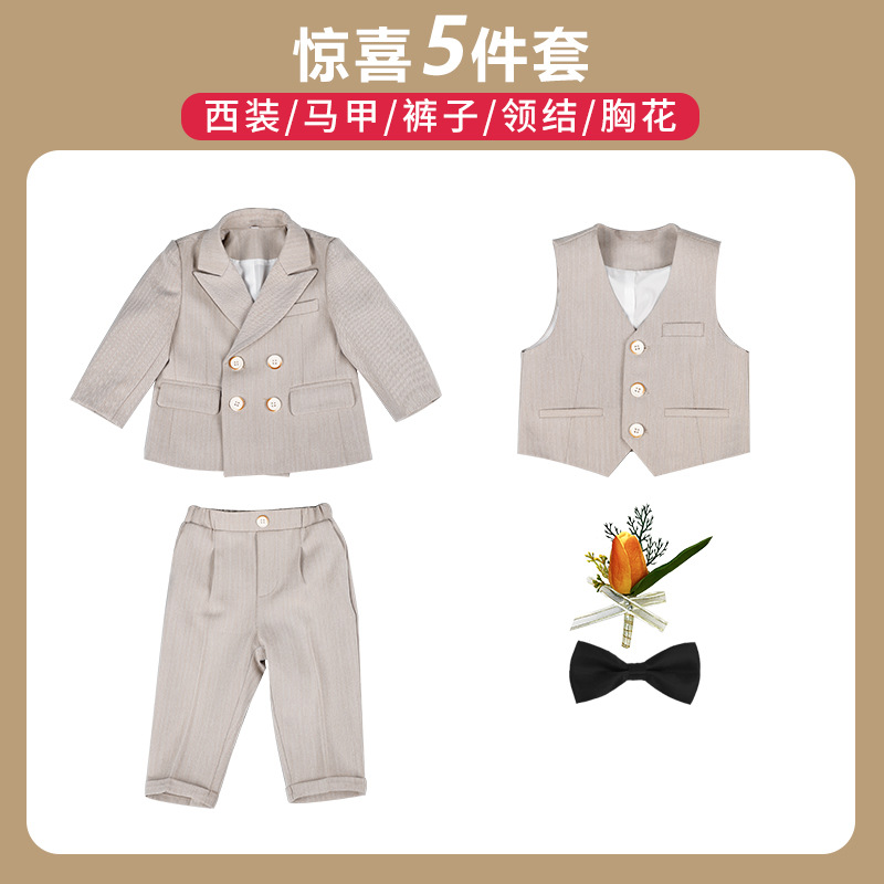 Boy's Suit Two Pieces Baby Full-Year Birthday Celebration Dress Boy's Korean-Style Double-Breasted Wedding Flower Girl's Small Suit