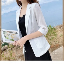 薄款防晒服西装外套女2021夏季七分袖韩版中长休闲显瘦炸街小西服