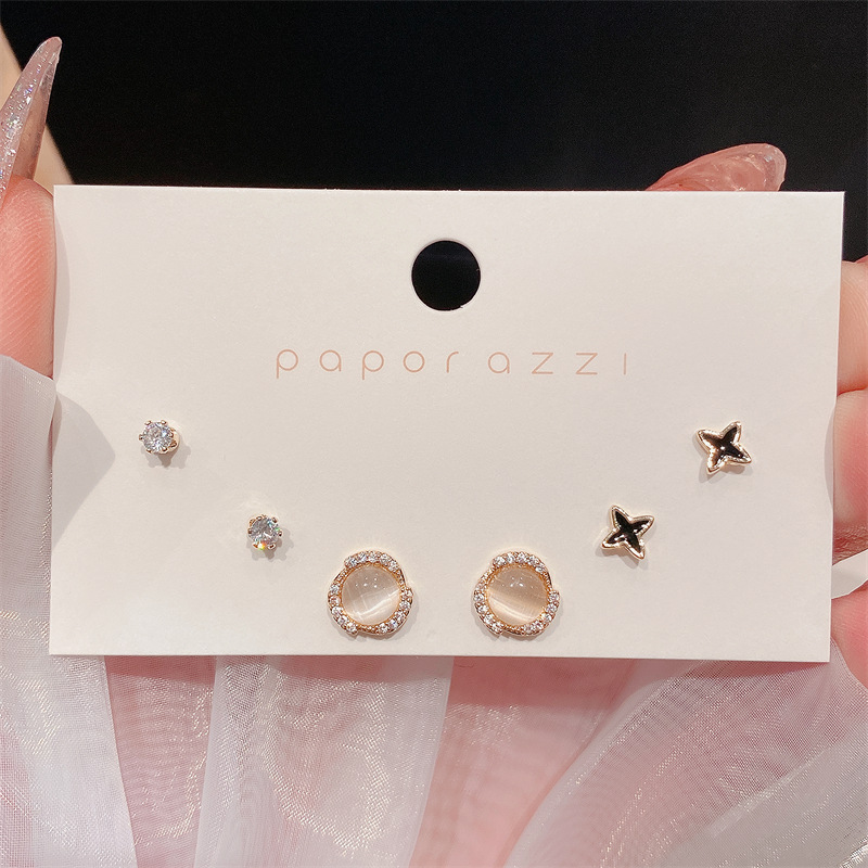 Heart Bow Tie XINGX Bear Zircon Earings Set Sterling Silver Needle Earrings Female Korean Style All-Match Ear Jewelry