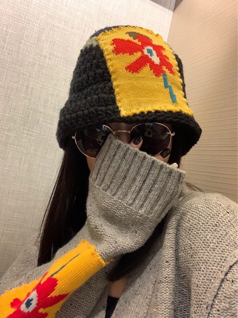 韩版女式可折叠编织拼色毛线帽子渔夫帽花朵盆帽12251