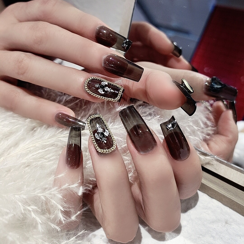 b228克罗心链欧美风时尚甲片中长款方头假指甲一秒穿戴美甲批发