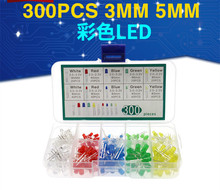 300PCS 5种颜色F3 F5mm LED发光二极管 红黄蓝绿白灯共300个盒装