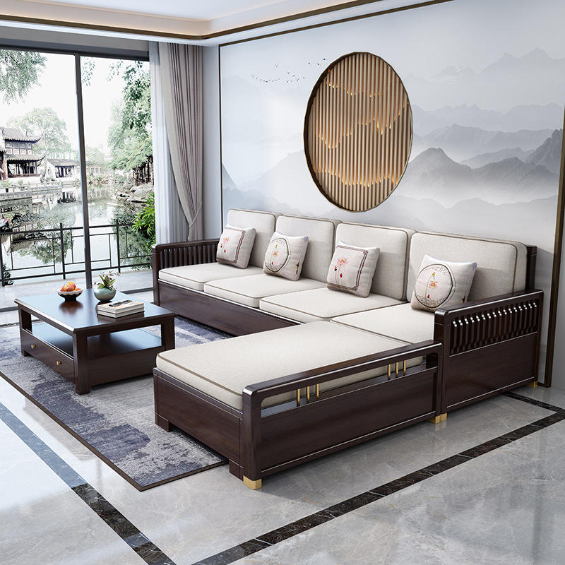 新中式全实木沙发现代简约客厅家具冬夏两用木质贵妃储物沙发组合
