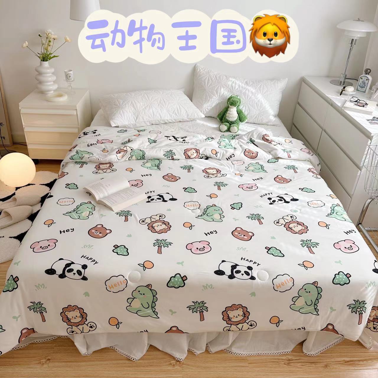 New Class a Cartoon Knitted Cotton Soybean Quilt Inner Summer Quilt Child Air Conditioner Quilt Summer Blanket Machine Washable Thin Duvet