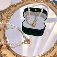 小众设计5-6mm近圆微微瑕天然淡水珍珠搭配ins风金属扣子珍珠链