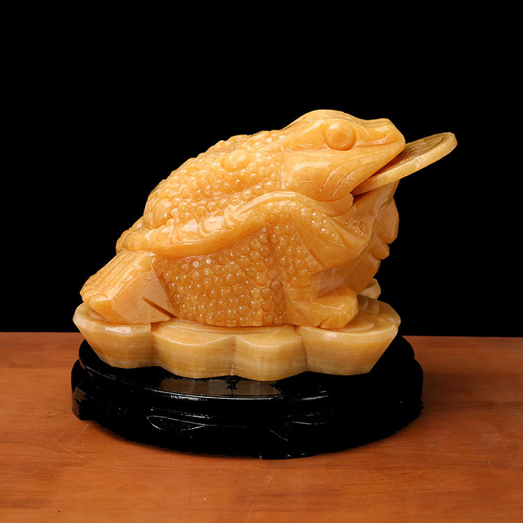 天然玉石 黄玉金蟾摆件三足金蝉金蟾蜍家居装饰品开业礼品送礼物