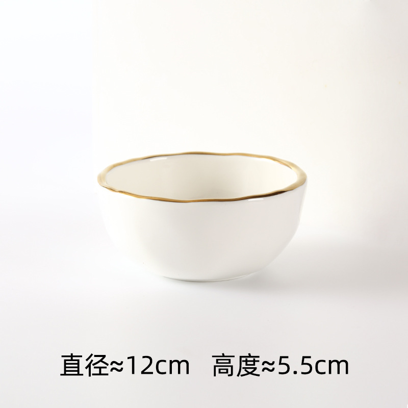 Gray White Golden Edge Light Luxury Cutlery Bowl and Plates Suit Nordic Style Household Creative Ceramic Soup Bowl Rice Bowl Dish Combination