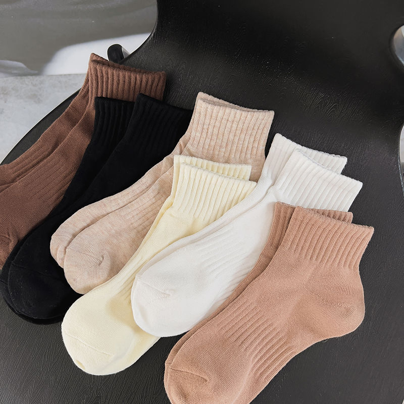 Winter Socks for Women Autumn and Winter Mid-Calf Length Socks Ins Trendy All-Matching Good-looking Solid Color Maternity Socks Mori Style Athletic Socks