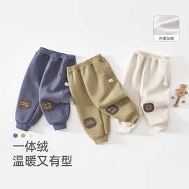 婴儿裤子秋冬季外穿加绒束脚卫裤男女宝宝平腰不勒可开裆卫裤组合
