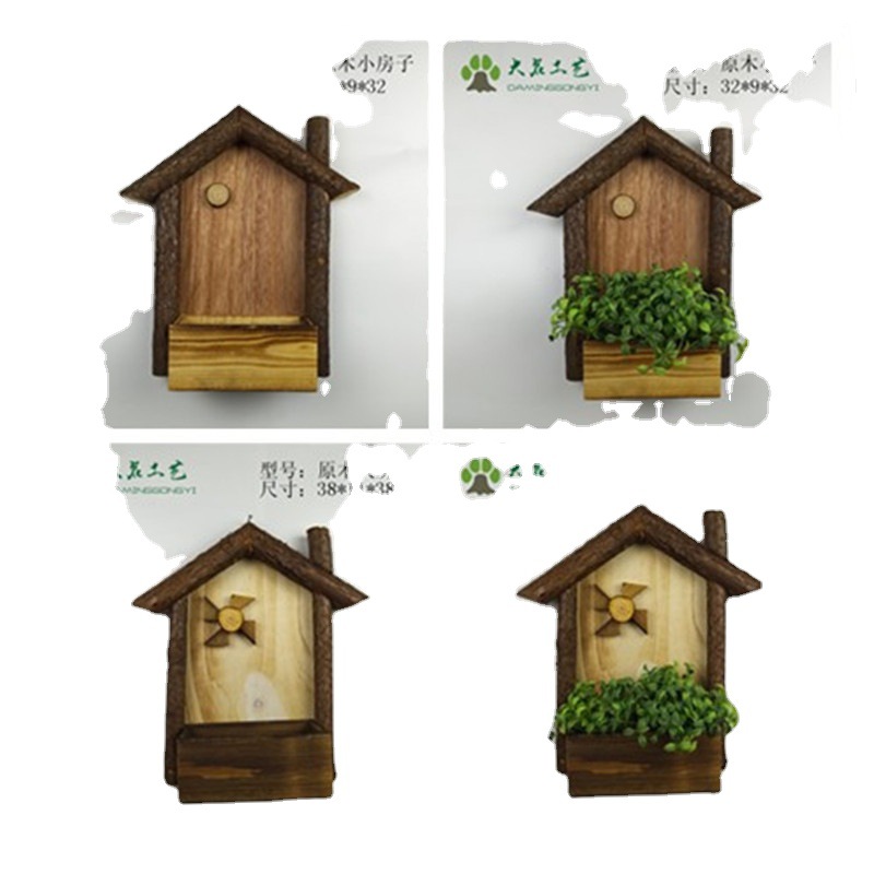 Wooden House Flower Artificial Plant Flower Pot Wall Decoration Flower Basket Creative Wall Decorations Wall Hanging Pastoral Wall Simple