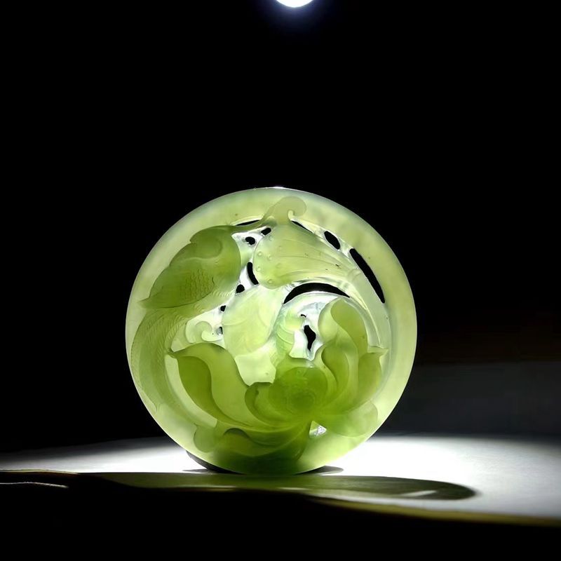 温润斋天然新疆和田玉青海料湖水绿玉石花开富贵玉牌玉器鸟语花香