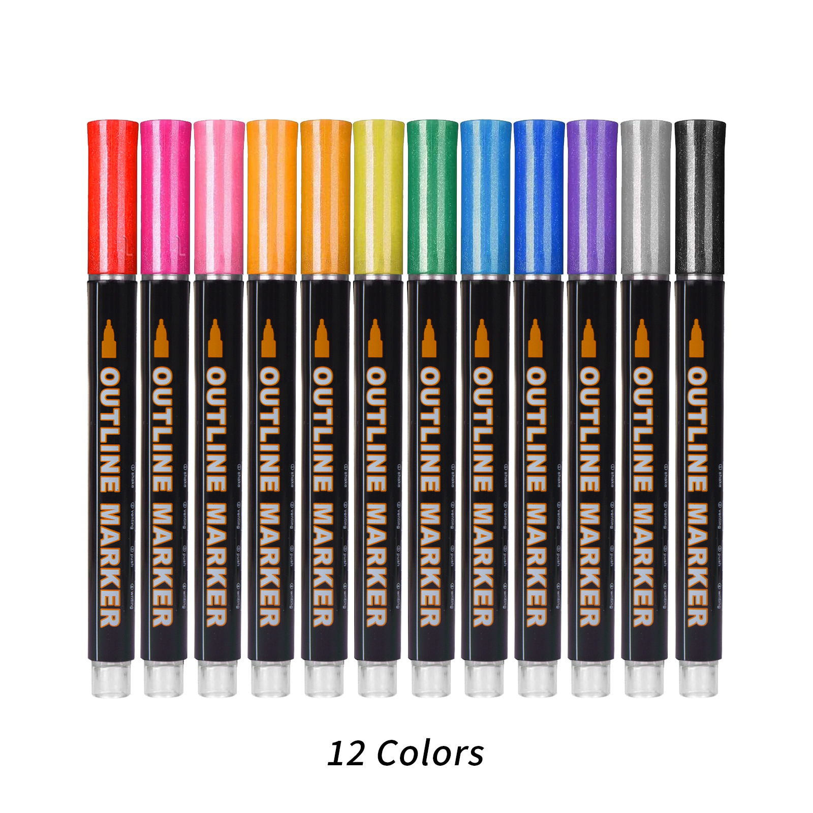 Double-Line Outline Pen Odorless Quick-Drying Alcohol Two-Color Water-Based Marker Pen Single Head Journal Pen Brush in Stock Wholesale