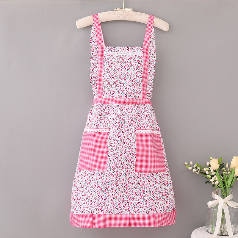 Apron Manufacturer Korean Style Household Adult Kitchen Waterproof Apron Double Layer Princess Thickened Apron Customized Printing Advertising Apron