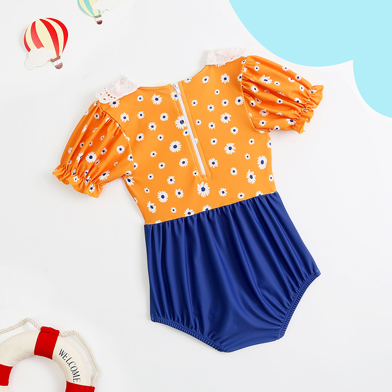 半袖儿童游泳衣女童防晒时尚拉链分体可爱中小大童三角泳装