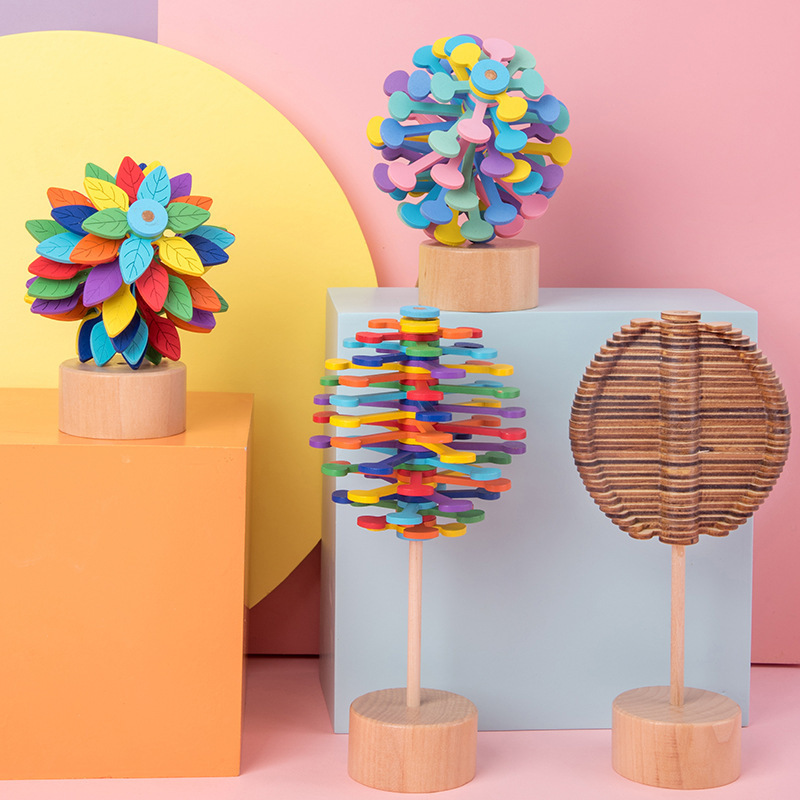 Tiktok Same Style Wooden Rotating Lollipop Fisher Series Creative Office Decoration Decompression Rotating Toy