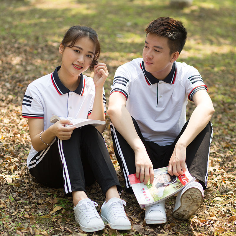 夏天校服套装夏季中学生运动会夏装大学高中短袖红蓝白初中生班服