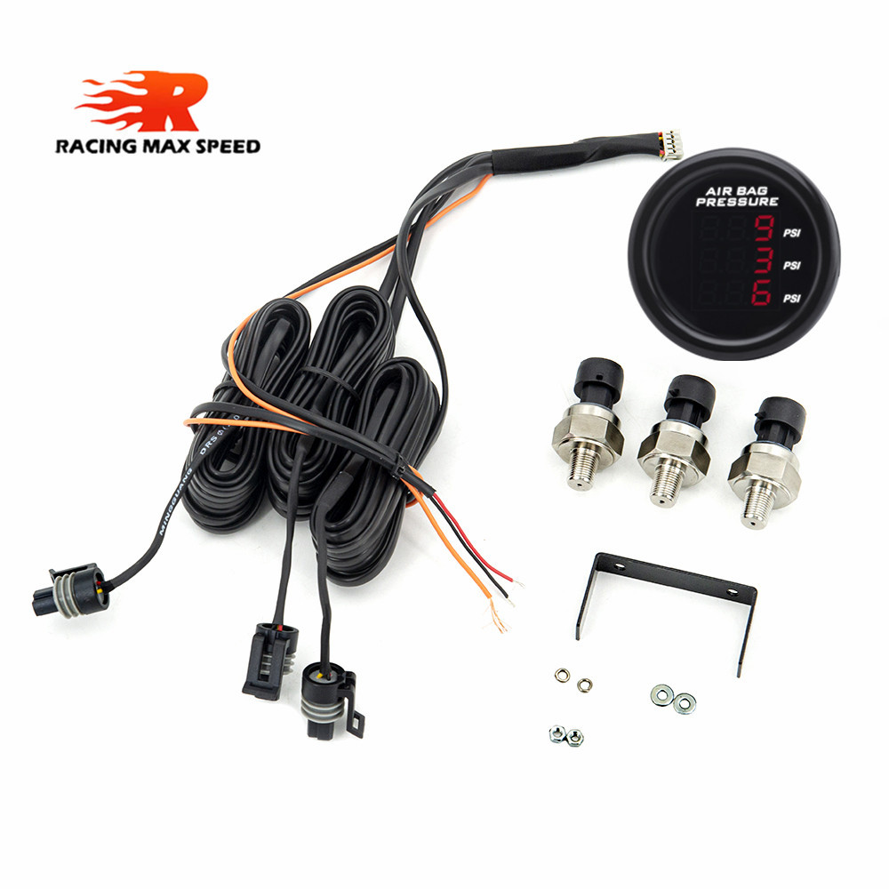 跨境改装汽车铝壳220psi气压表3显数字避震压力表1 / 8npt传感器