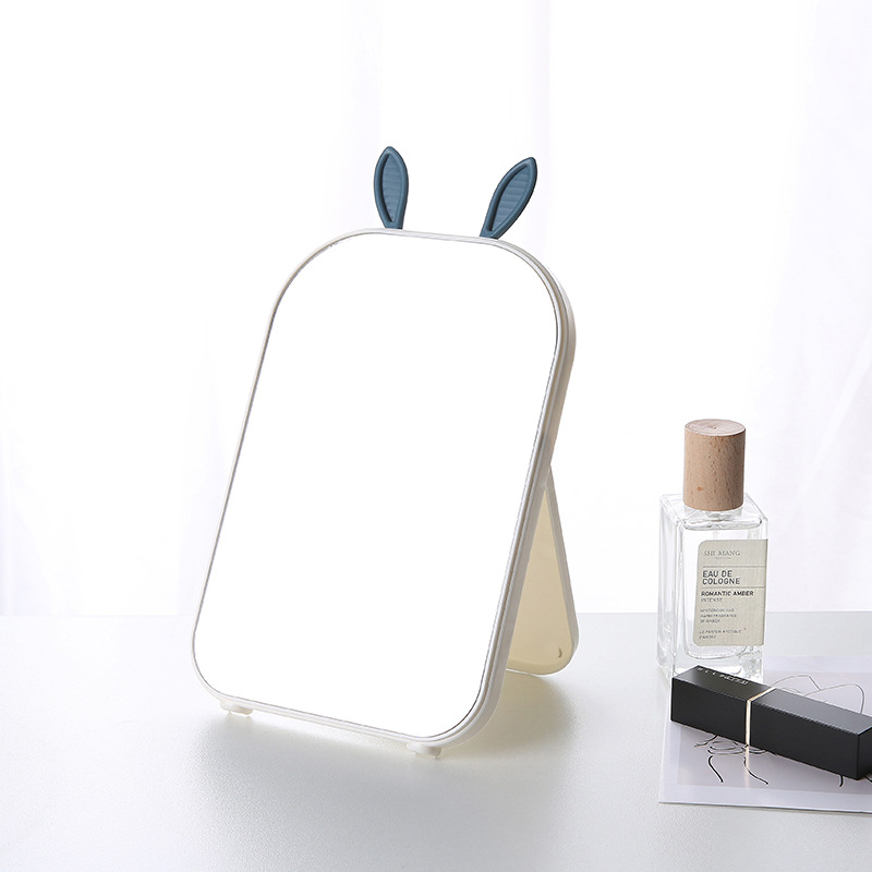 Desktop Makeup Mirror Large Vanity Mirror Portable Foldable Desktop Princess Mirror Cartoon Rabbit Ear Mirror Simple and Stylish Mirror