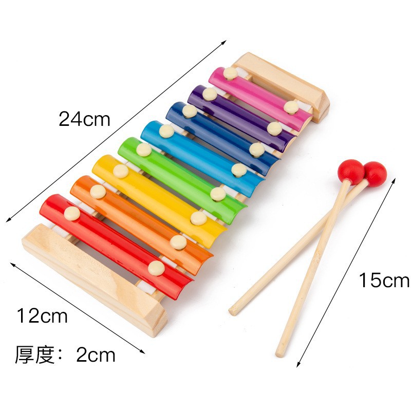 Wooden Children's Early Education Educational Toys Little Alarm Clock Knock Music Instrument Small Bead-Stringing Toy Rainbow Tower Toy Worm Five-Piece Set